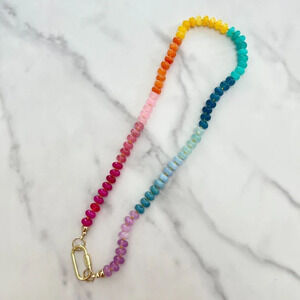 Rainbow Gemstone Silk Knotted Necklace Gold Filled Carabiner Clasp Charm…
